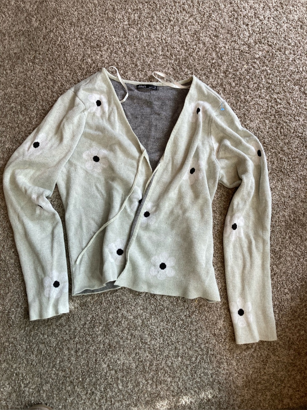 Girl's Light Green Floral Dot Cardigan Sweater